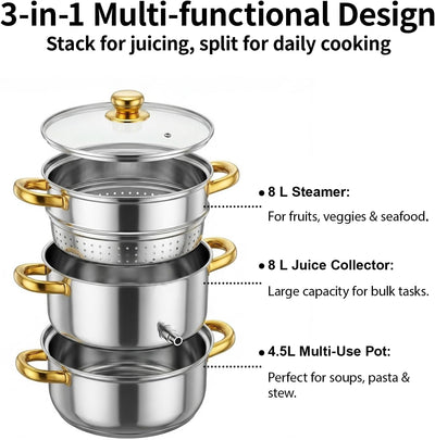Exprimidor vapor acero inox 8.5qt para frutas verduras