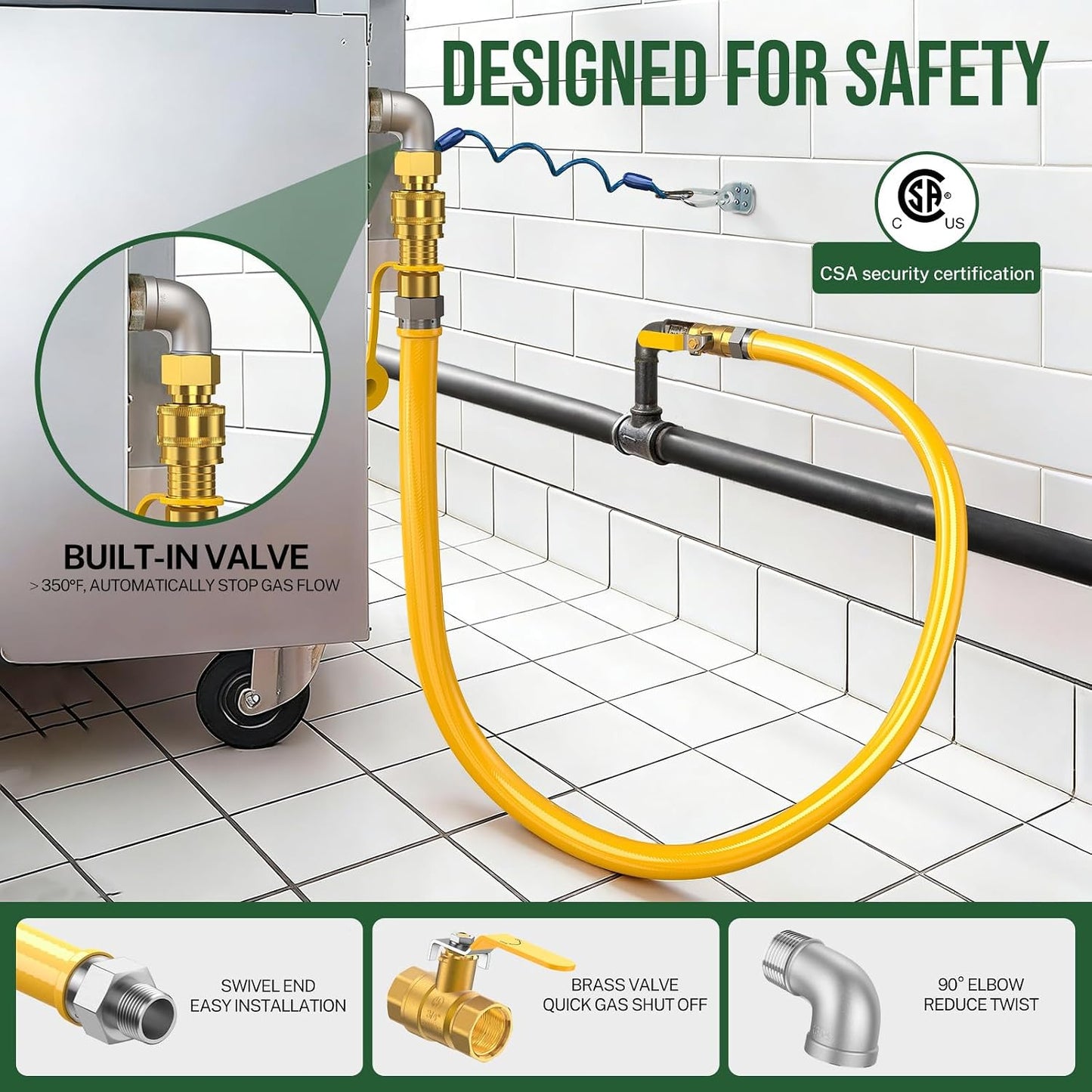Kit seguridad gas 3/4pulg manguera flexible 48pulg