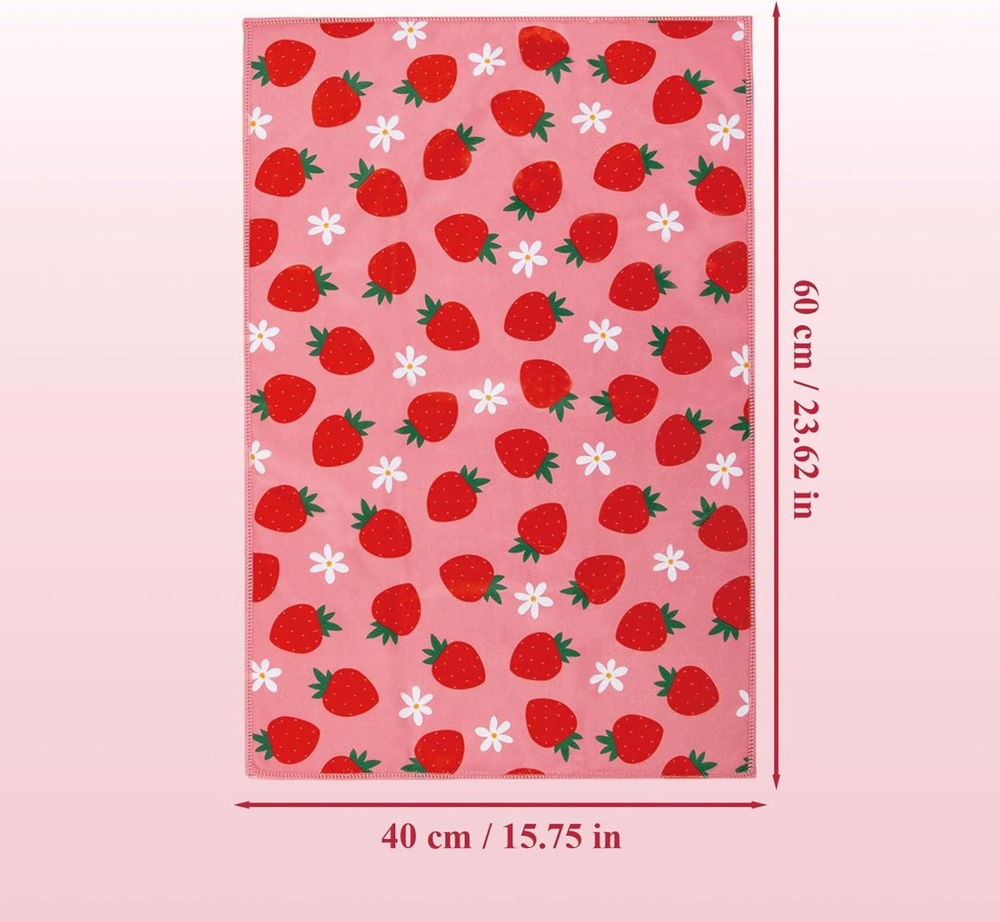 Juego de 2 paños de cocina de fresa rosados absorbentes y suaves
