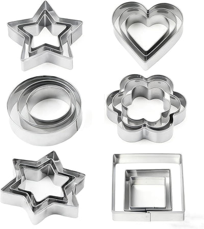 Cortadores galletas acero inox 18 pzas forma flor corazón estrella