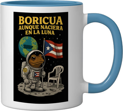 Taza cerámica bandera Puerto Rico Boricua orgullo azul/blanco