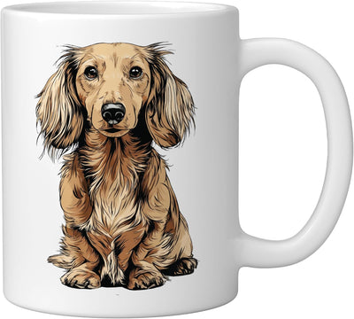 Taza cerámica para perro dachshund pelaje largo color blanco