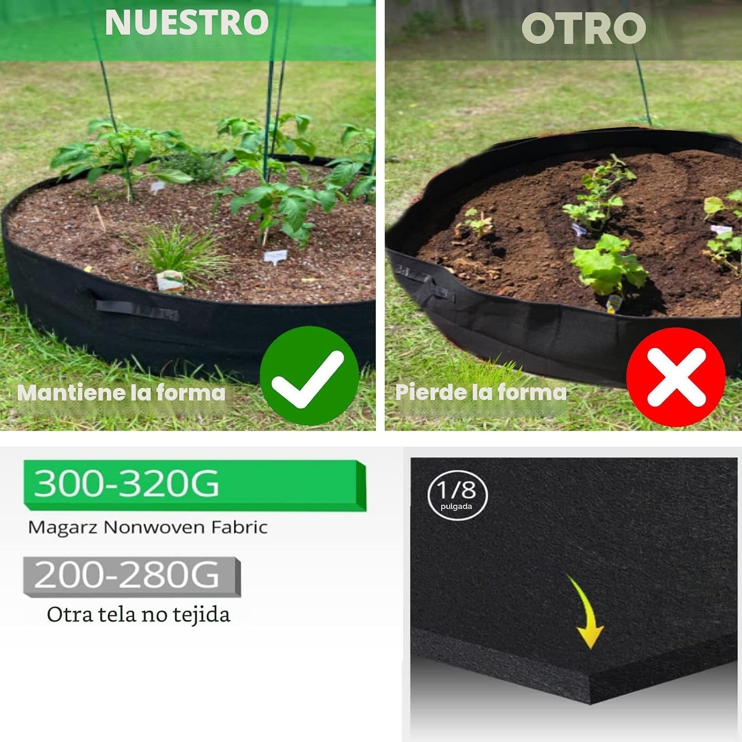 Bolsas cultivo 15gal redondas tela transpirable con asas