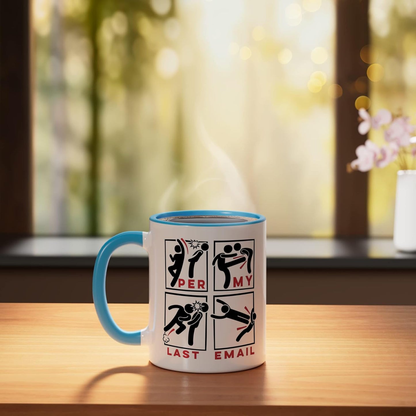 Taza cerámica humor oficina sarcasmo azul/blanco