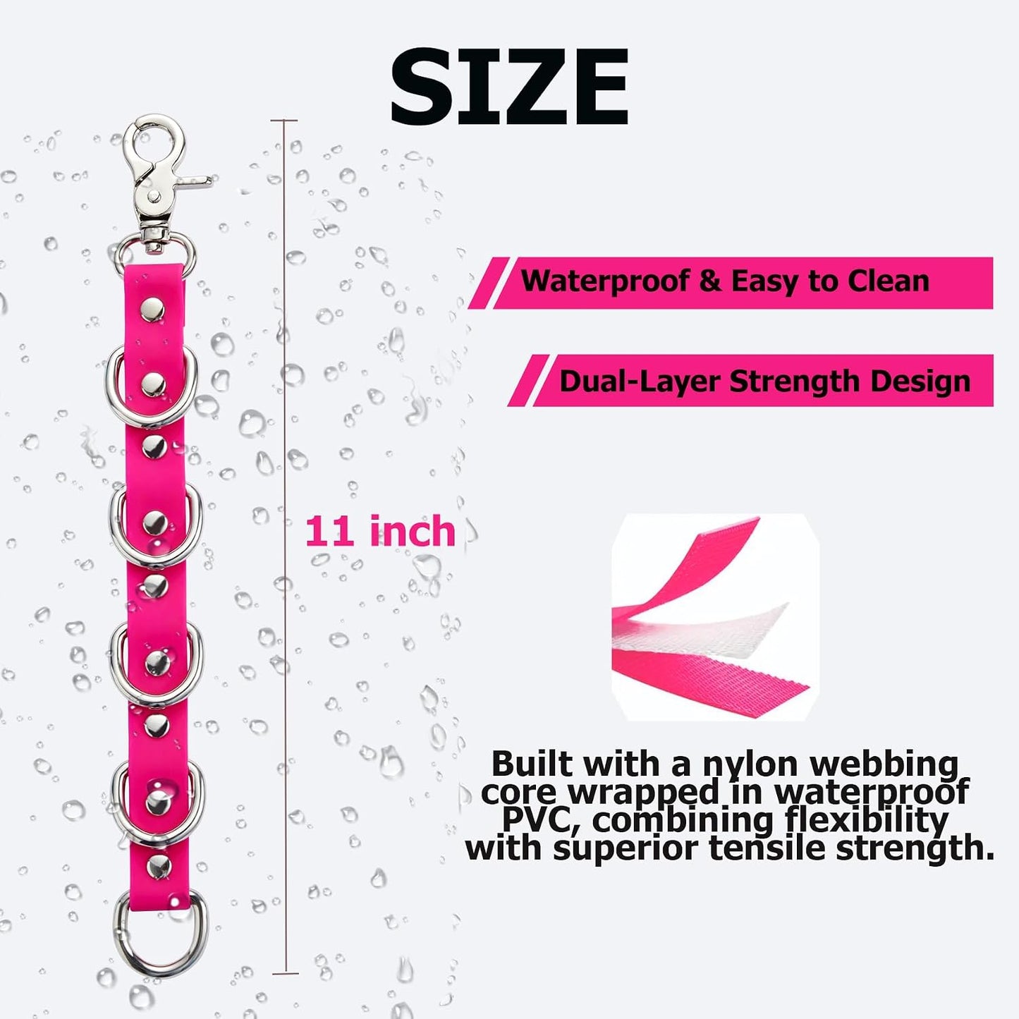 Correa extensión perro 5 anillos D PVC 3/4pulg ancho rosa intenso