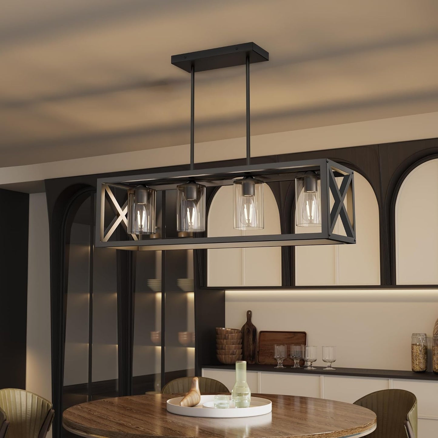 Lámpara comedor isla cocina 4 luces metal grueso ajustable
