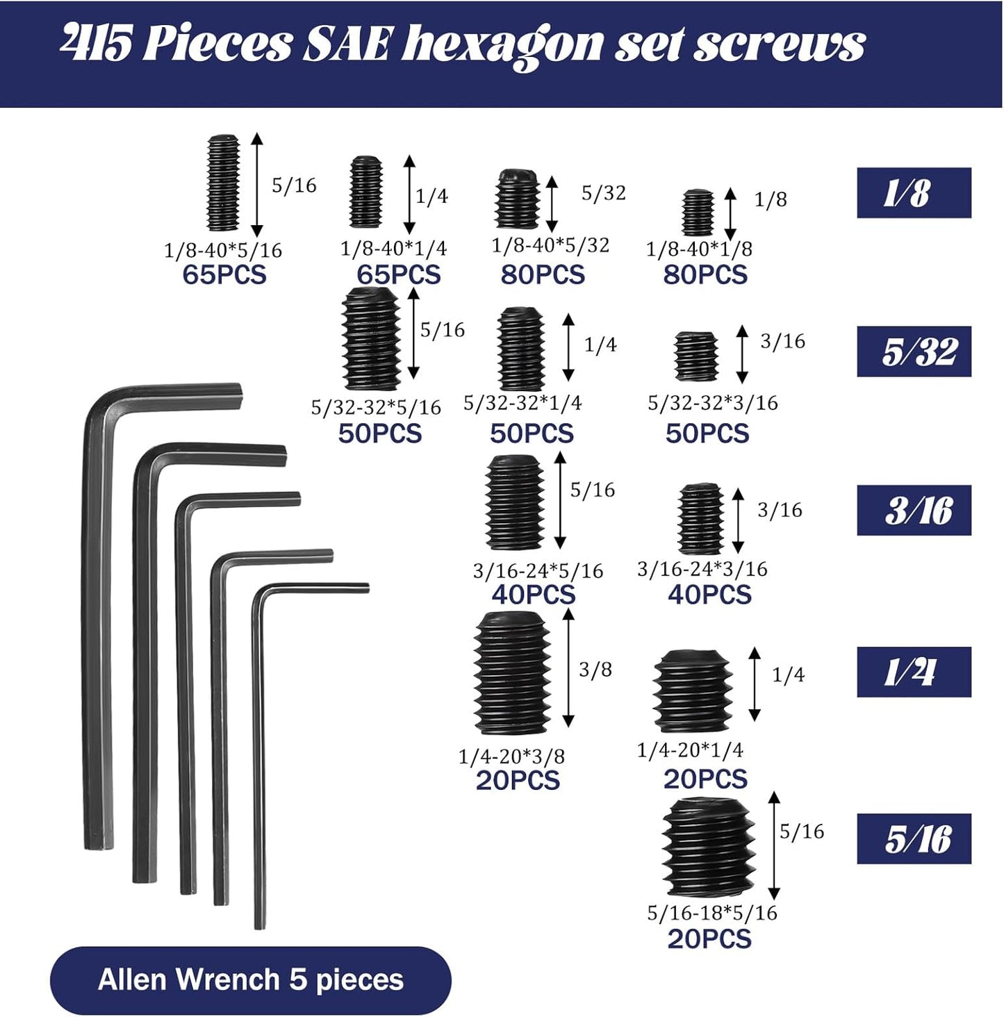 Set 1000 llaves métricas SAE hexagonales M3-M8 para pomos y grifos