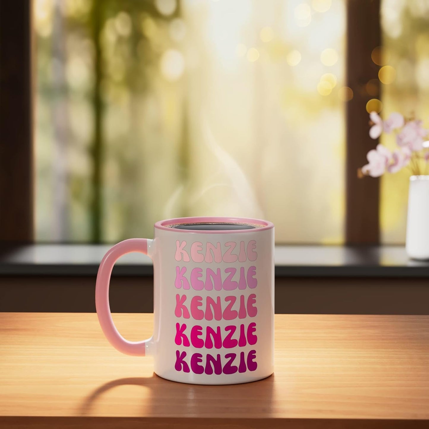 Taza cerámica Kenzie First Name estilo minimalista rosa/blanca