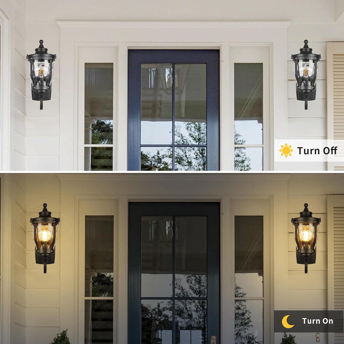 Farol pared exterior 15pulg vidrio martillado negro mate