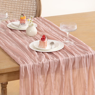 Camino de mesa rosa polvoriento estilo bohemio gasa rústica 35 x 120 pulgadas