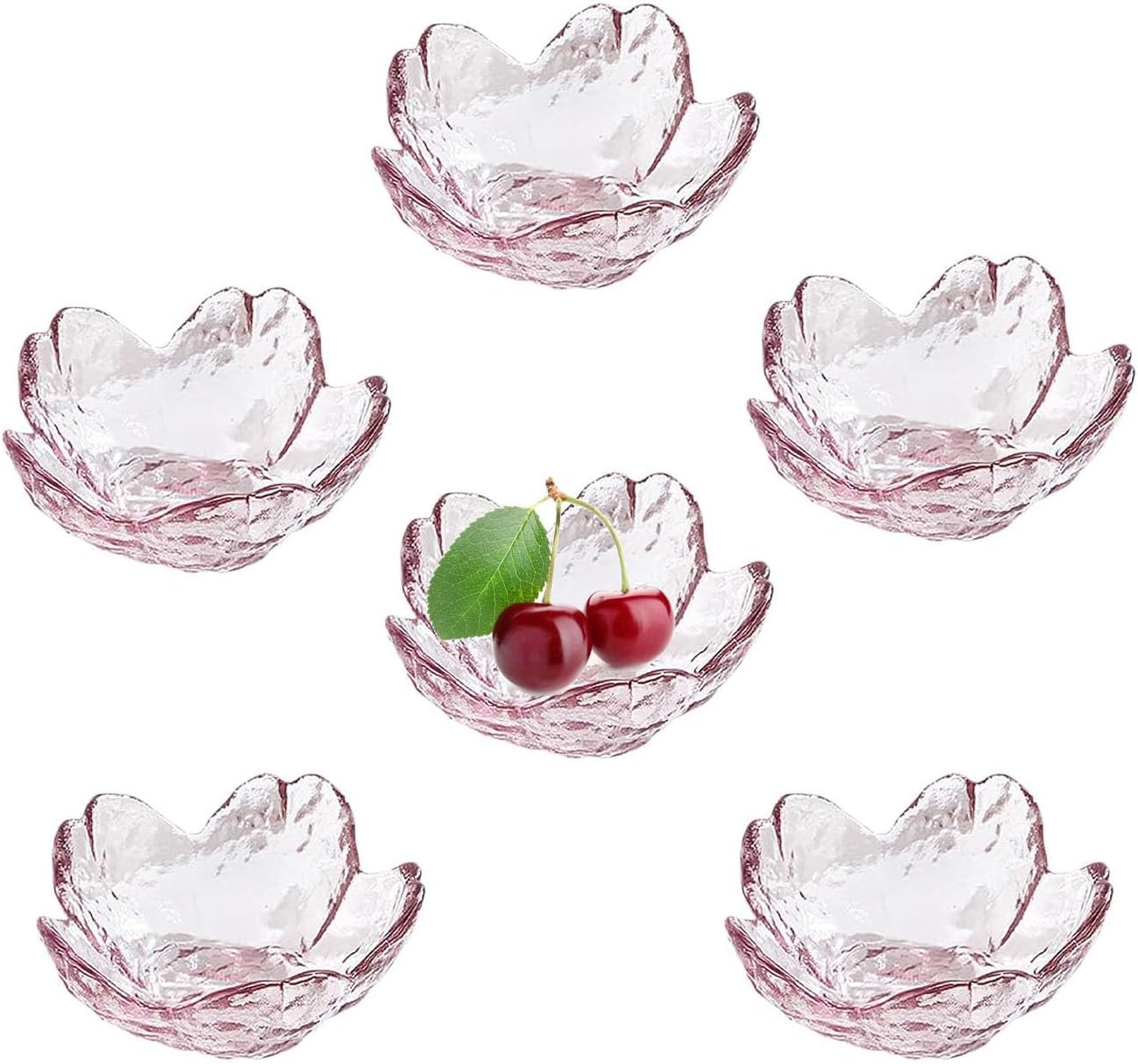 Juego de platos rosados de vidrio Sakura, paquete de 6 cuencos de sushi