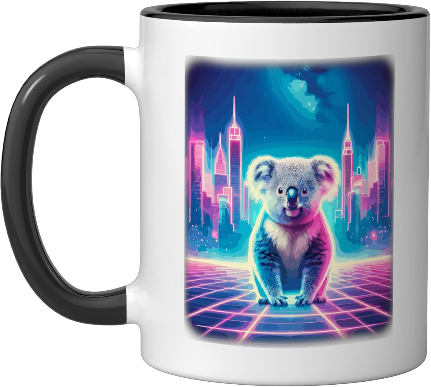 Taza Cerámica Koala Estilo Synthwave 80s Negro/Blanco