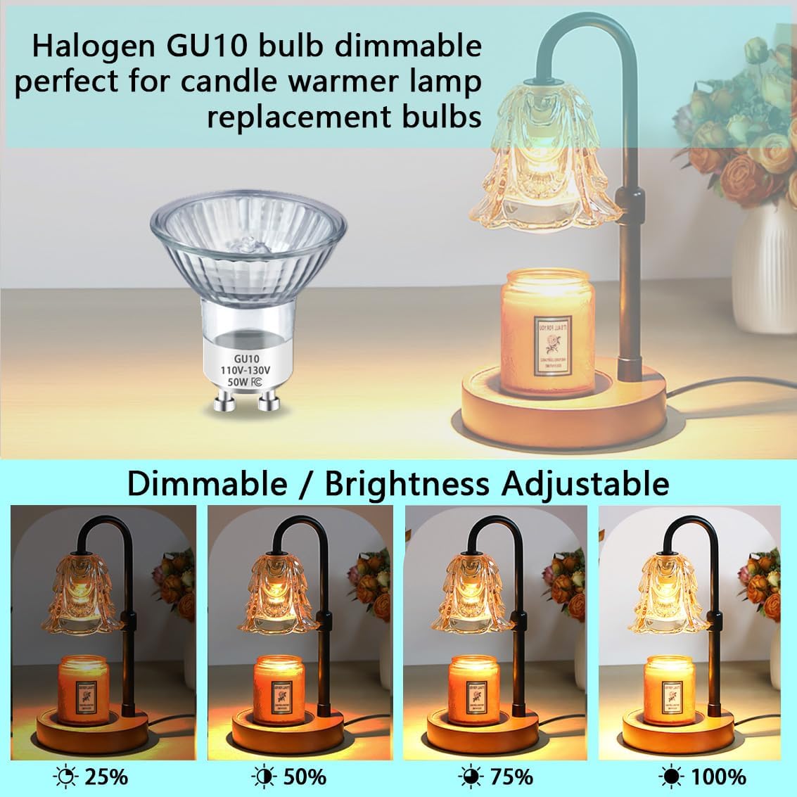 Bombillas halógenas GU10 50W regulables paq 6