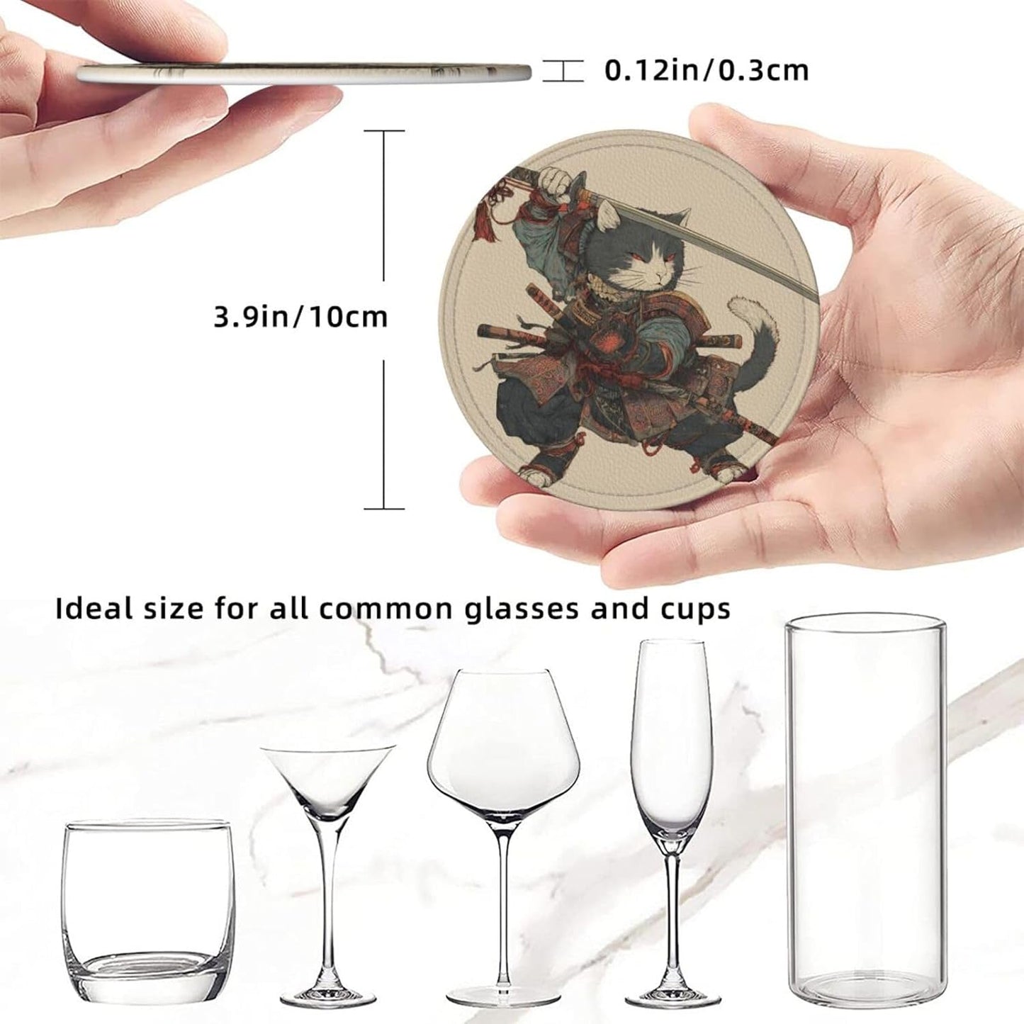 Posavasos de cuero 6 piezas con soporte anime japonés gatos regalos decorativos