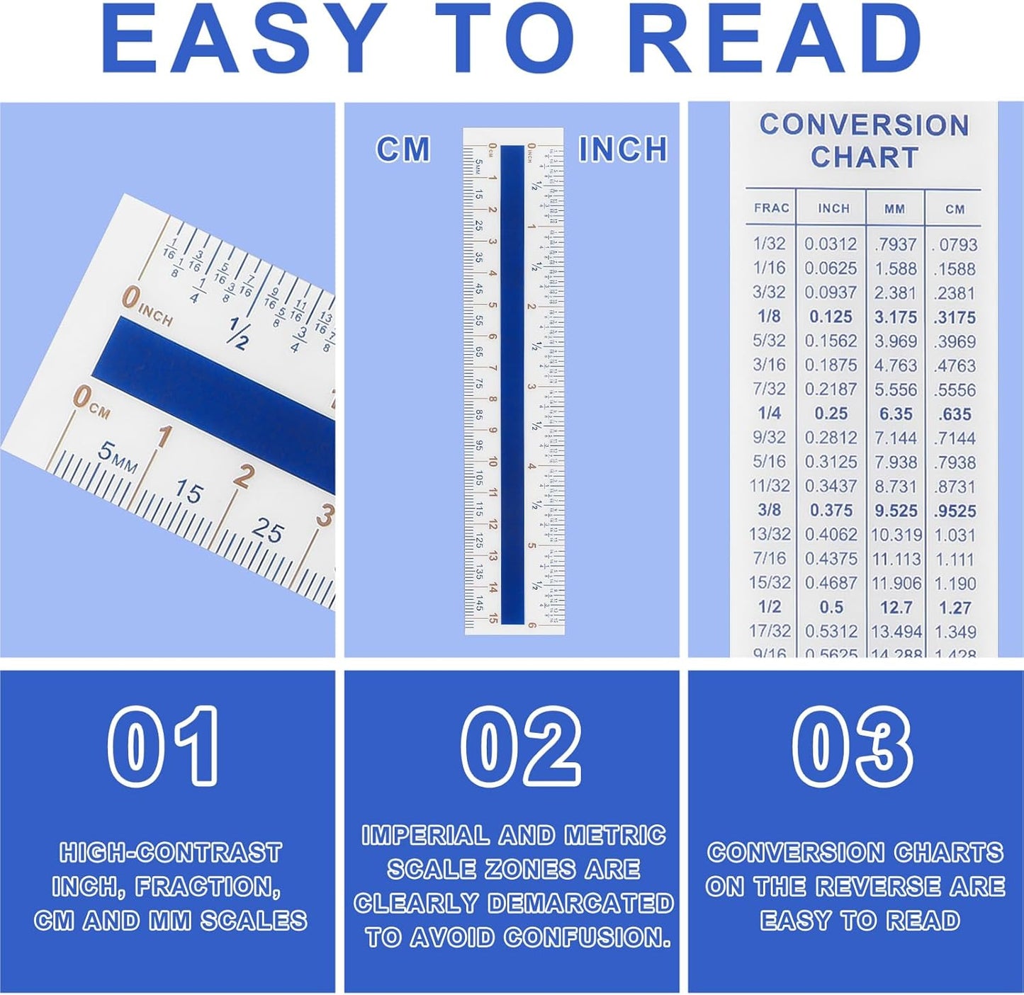 12 Reglas Plástico Flexibles 5.9pulg Tabla Conversión CM/MM