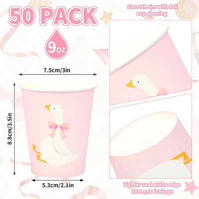 Tazas de papel para fiestas con forma de ganso rosa 50 unidades