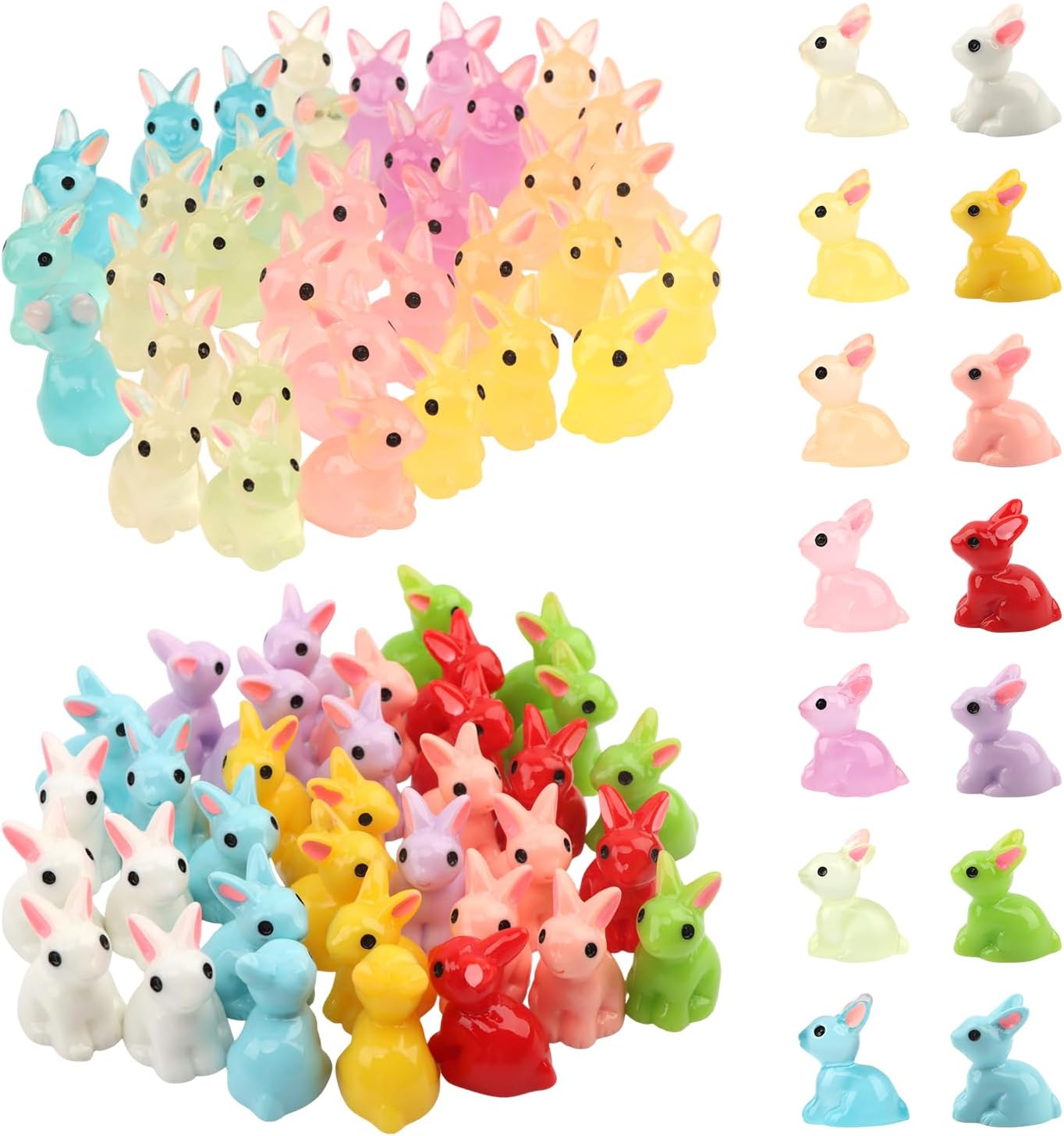 70 Pzas Conejos Resina Luminosos Pascua 7 Colores Mini