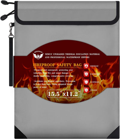 Bolsa ignífuga impermeable 15.5x11.2pulg con bolsillos documentos