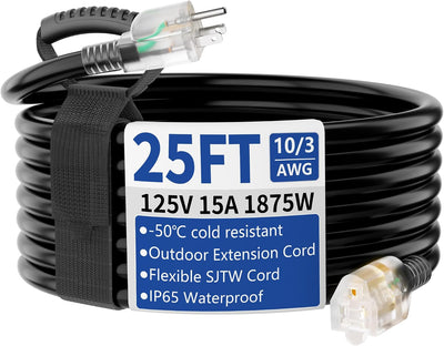 Cable extensión 25ft 10/3 iluminado 15A 125V impermeable