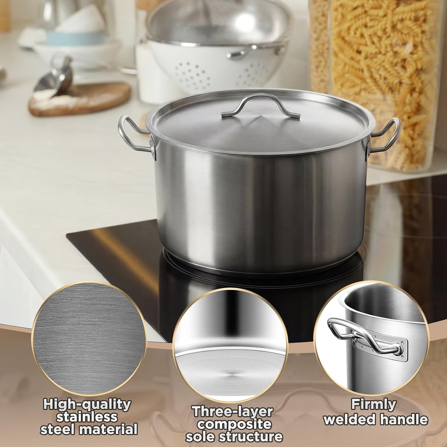 Sartén de acero inoxidable para braising 15 cuartos con tapa