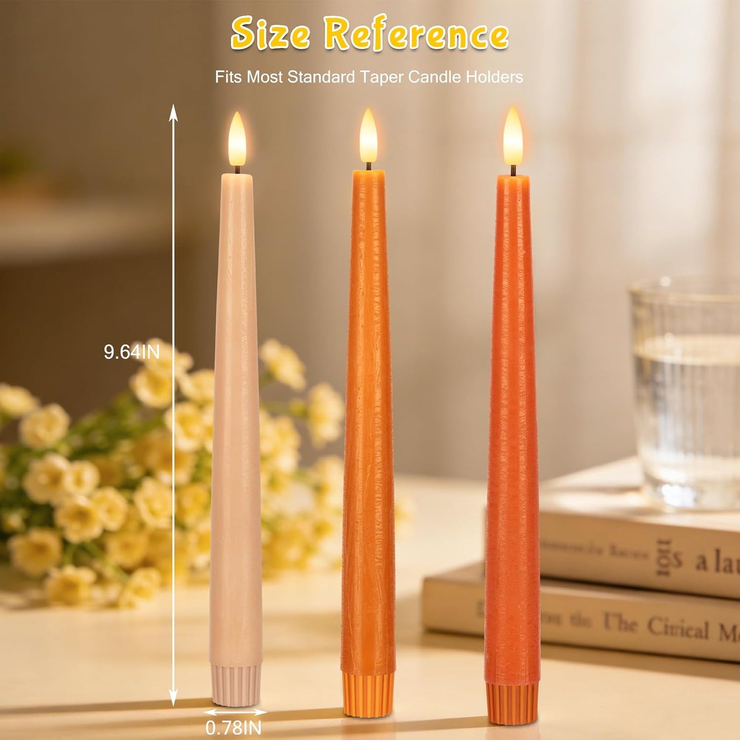 Velas cónicas LED parpadeantes control remoto 9.6pulg cera real