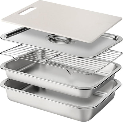Juego bandeja barbacoa acero inox con tabla cortar y rejilla