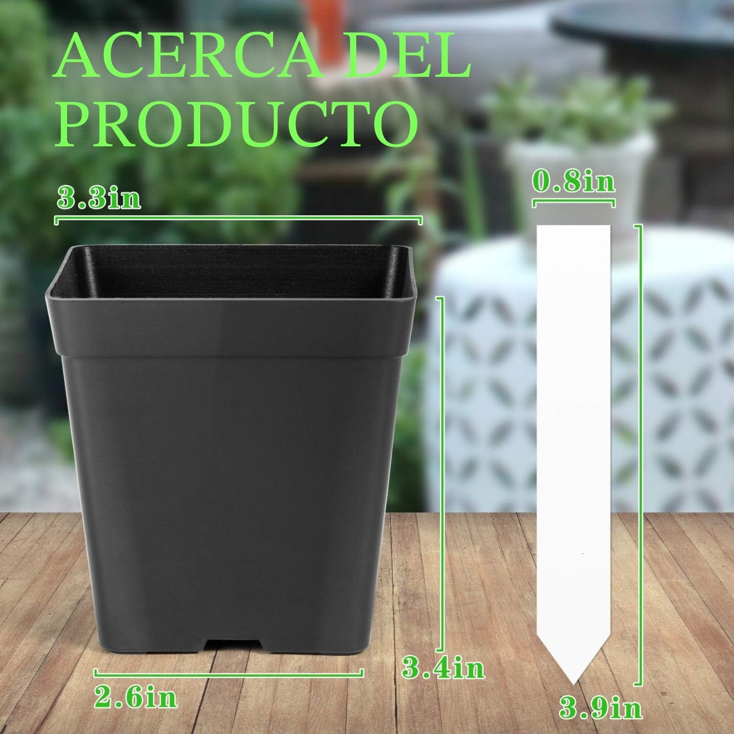 Macetas cuadradas plástico flex 3.3pulg set 60 con etiquetas