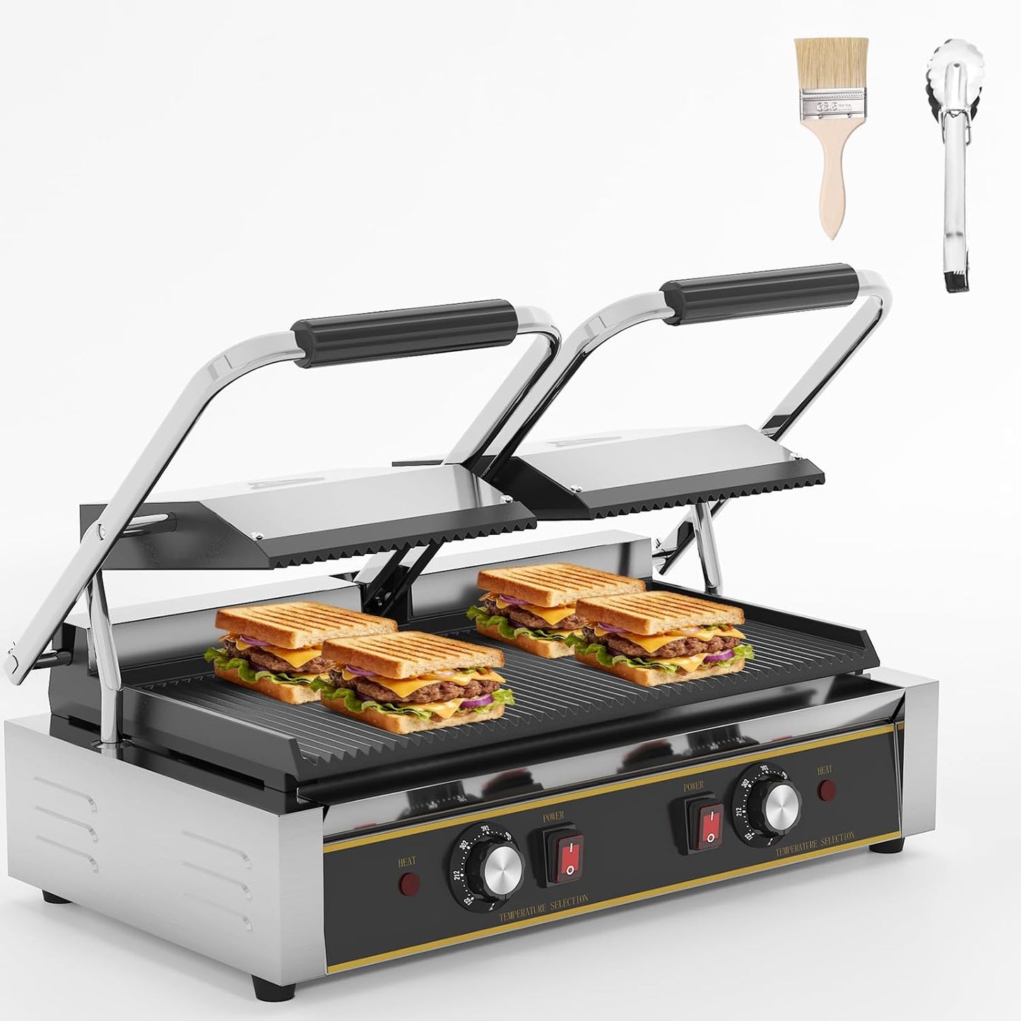 Prensa Panini eléctrica 3600W doble cara 19x9pulg
