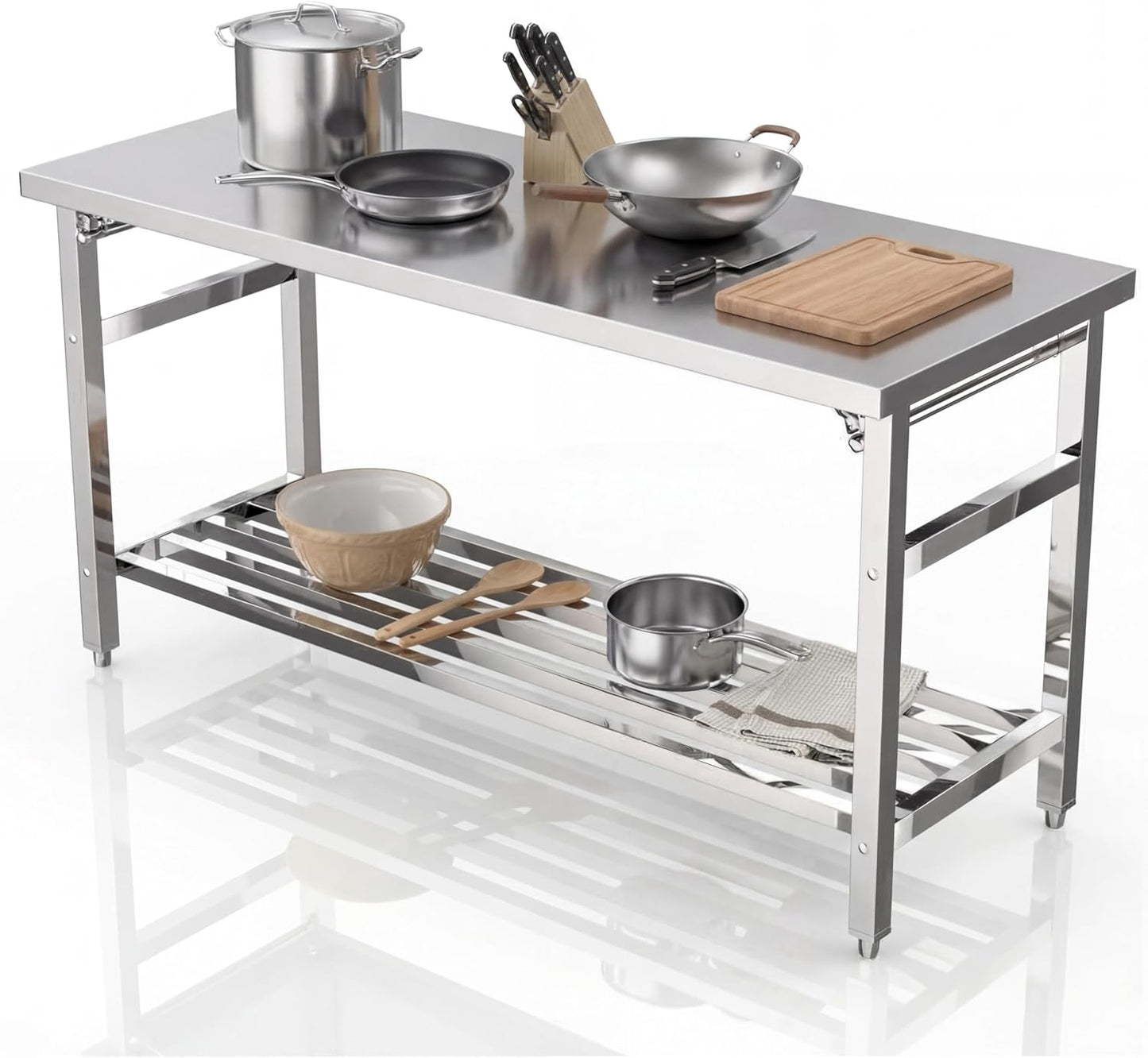 Mesa preparación acero inox 60x24pulg plegable con estante