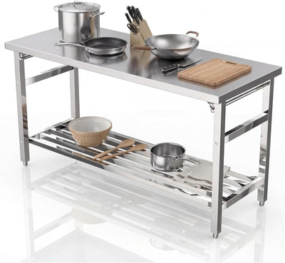 Mesa preparación acero inox 60x24pulg plegable con estante