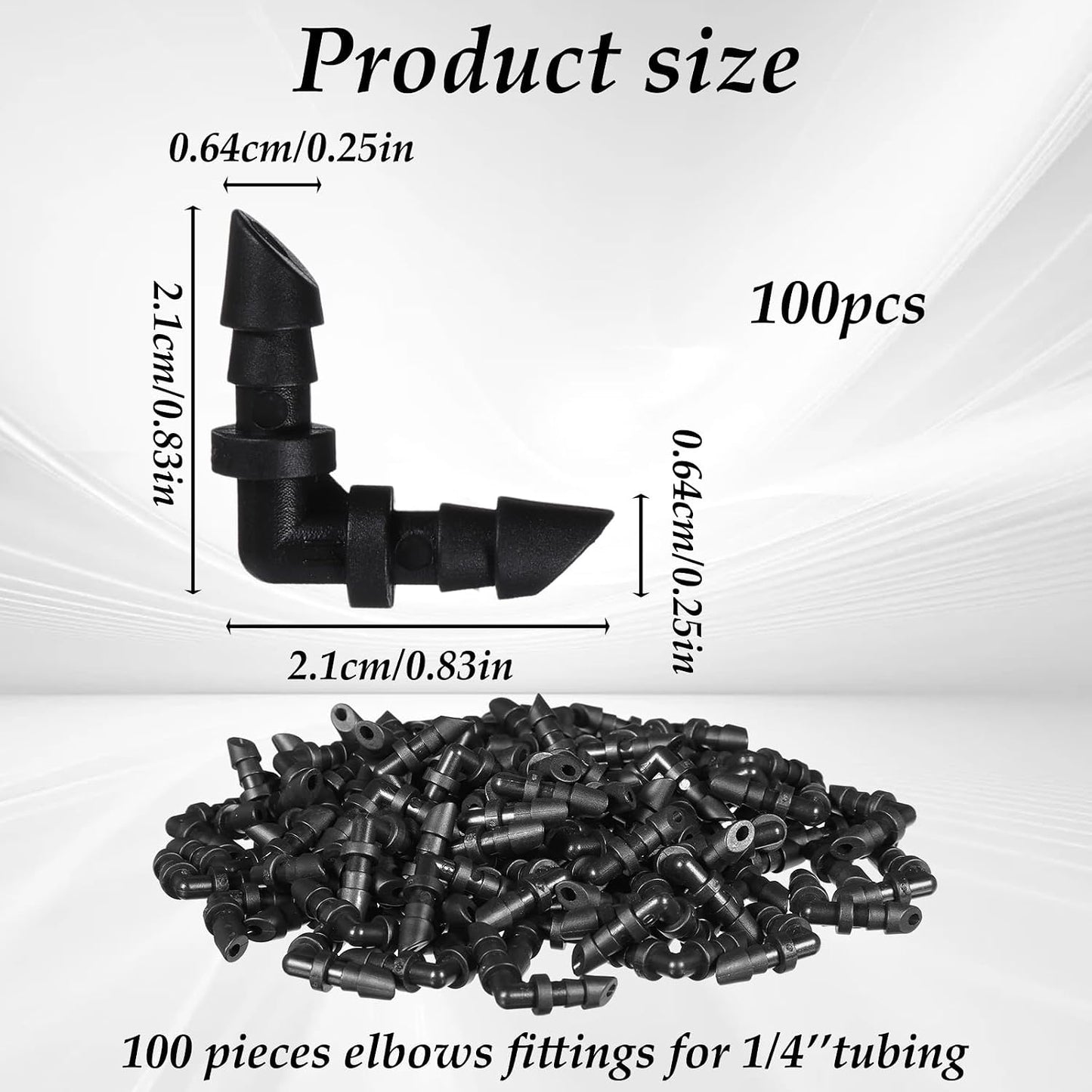 Accesorios codo riego goteo 1/4 pulg 100 pzas