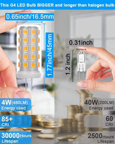 Pack 10 Bombillas LED G4 12V 4W 3000K Blanco Cálido