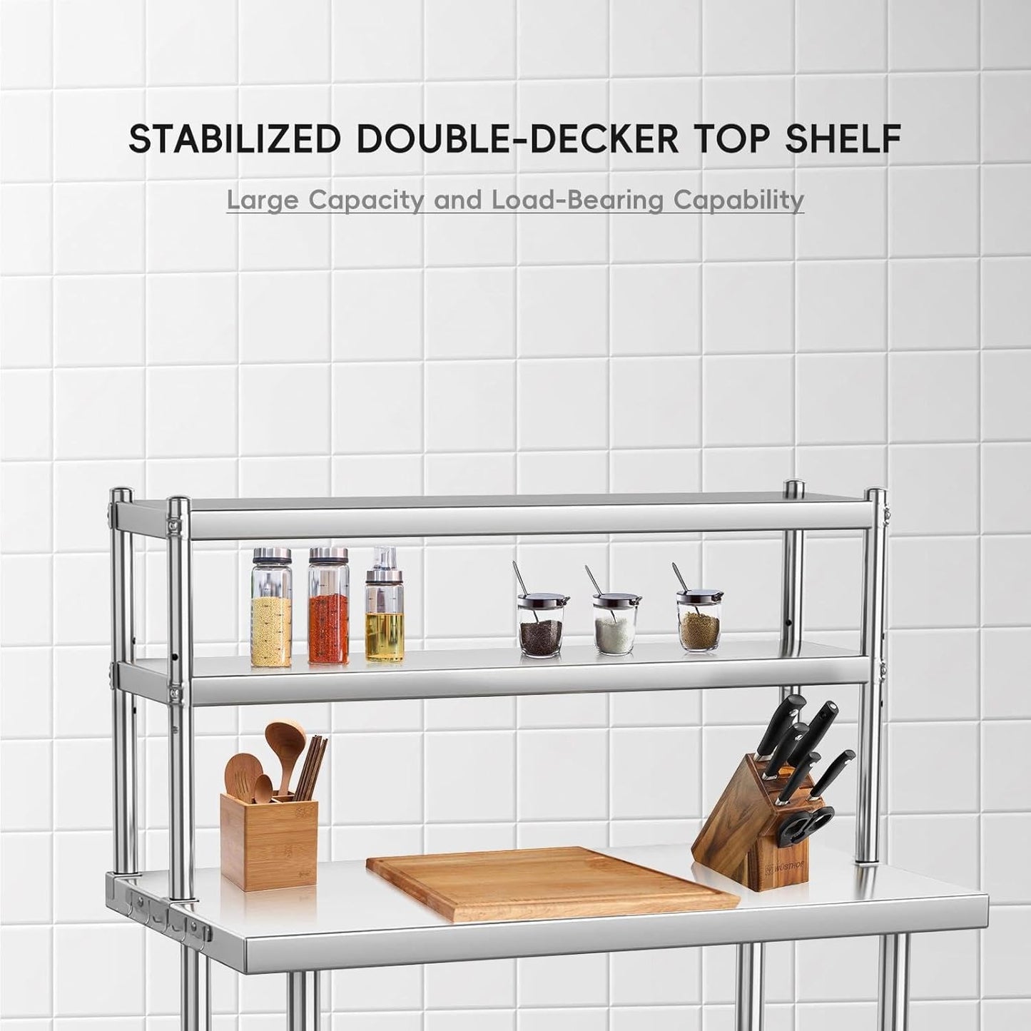 Mesa de trabajo acero inox 30x24pulg con estantes ajustables
