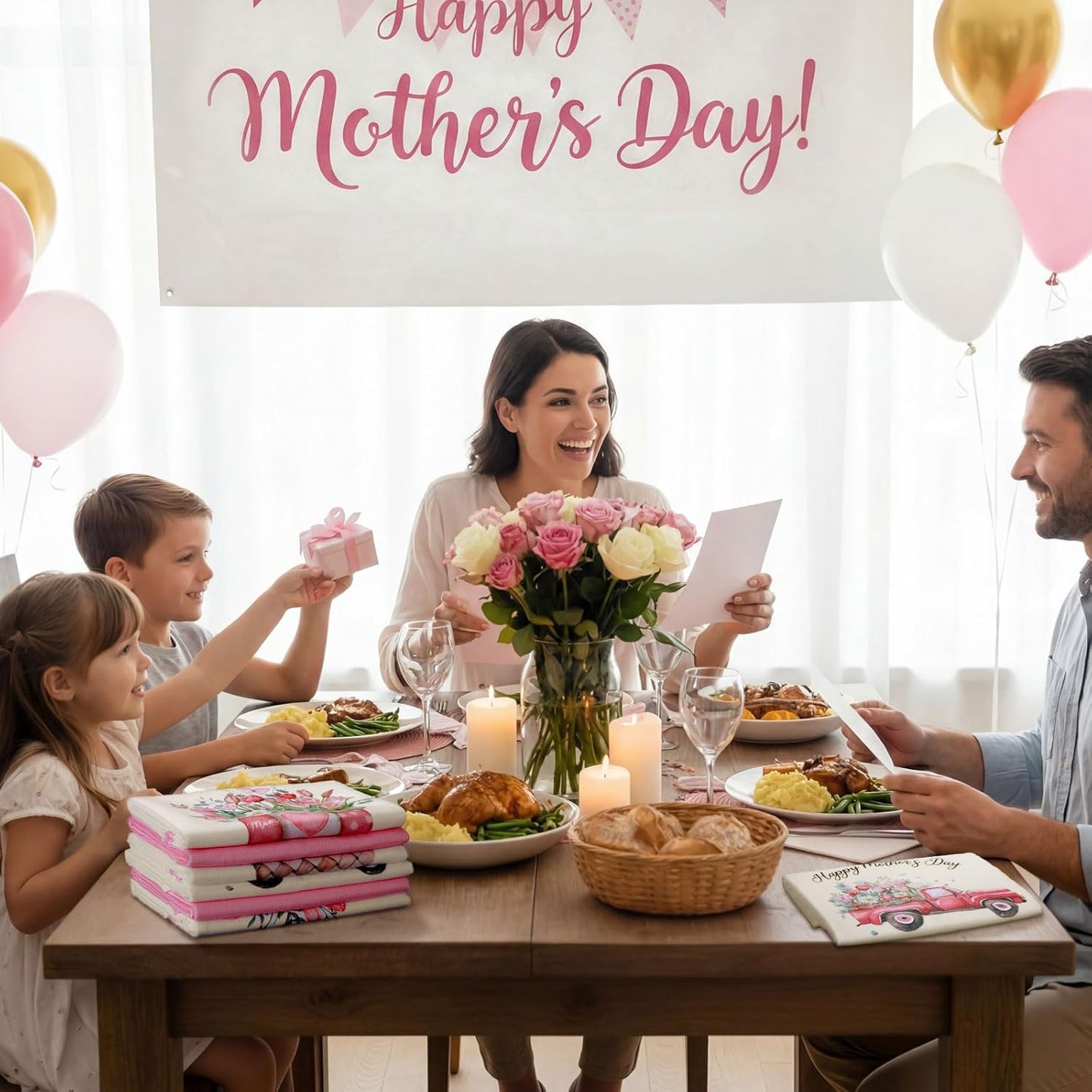 Juego de 6 paños de cocina rosados para el Día de la Madre