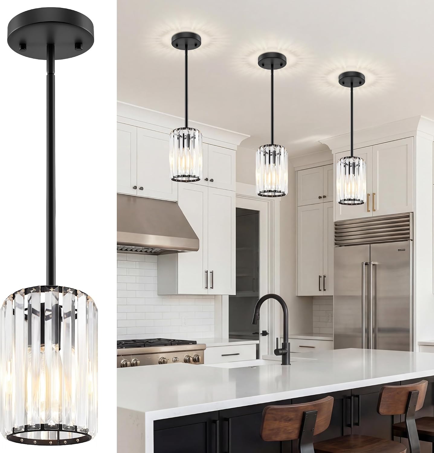 Lámpara colgante cristal cocina isla ajustable UL