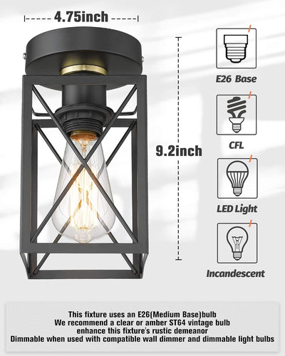 Lámpara techo semiempotrada jaula metal estilo industrial negro E26