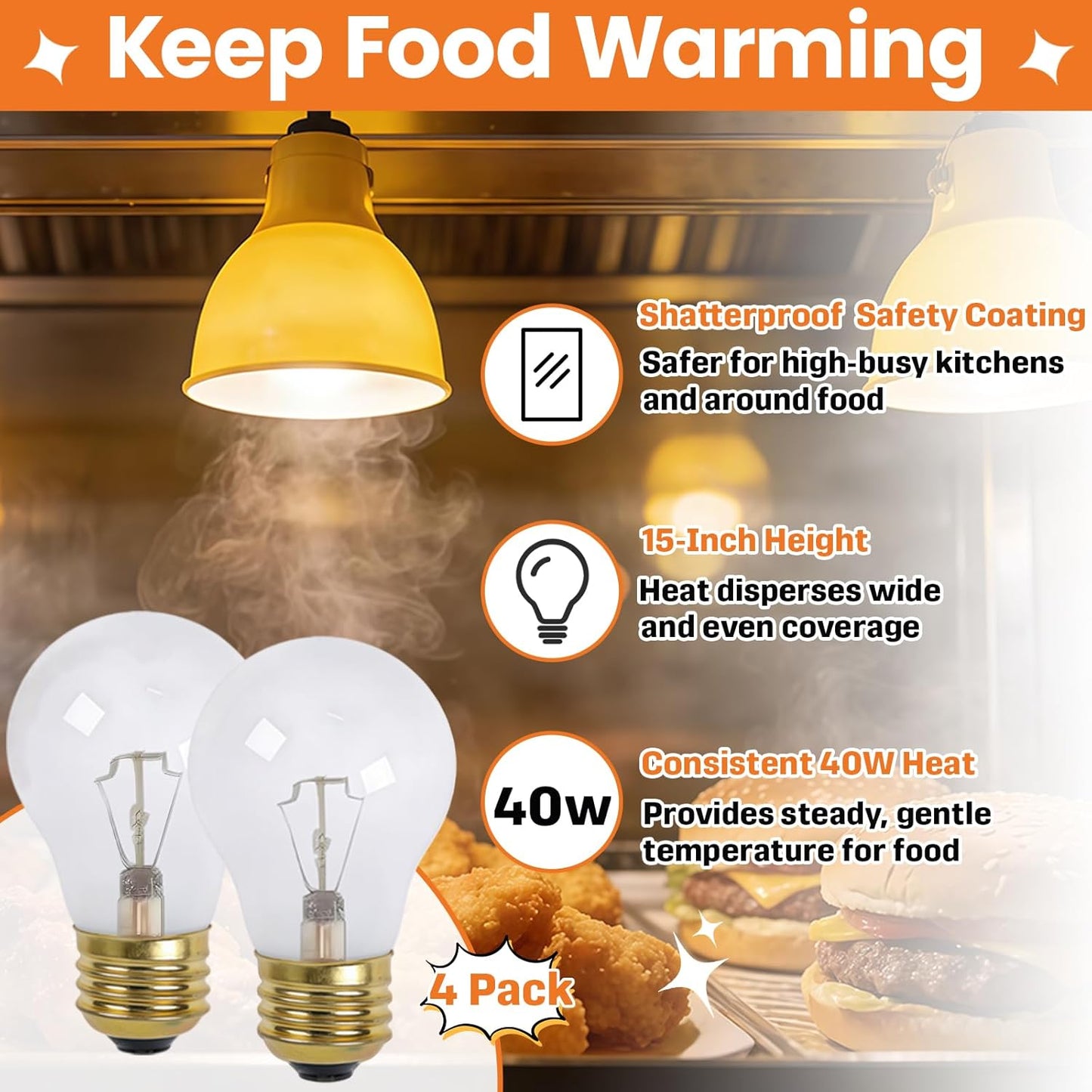 4 Pzas Bombilla Calentamiento Alimentos 40W Comp Hatco 120V
