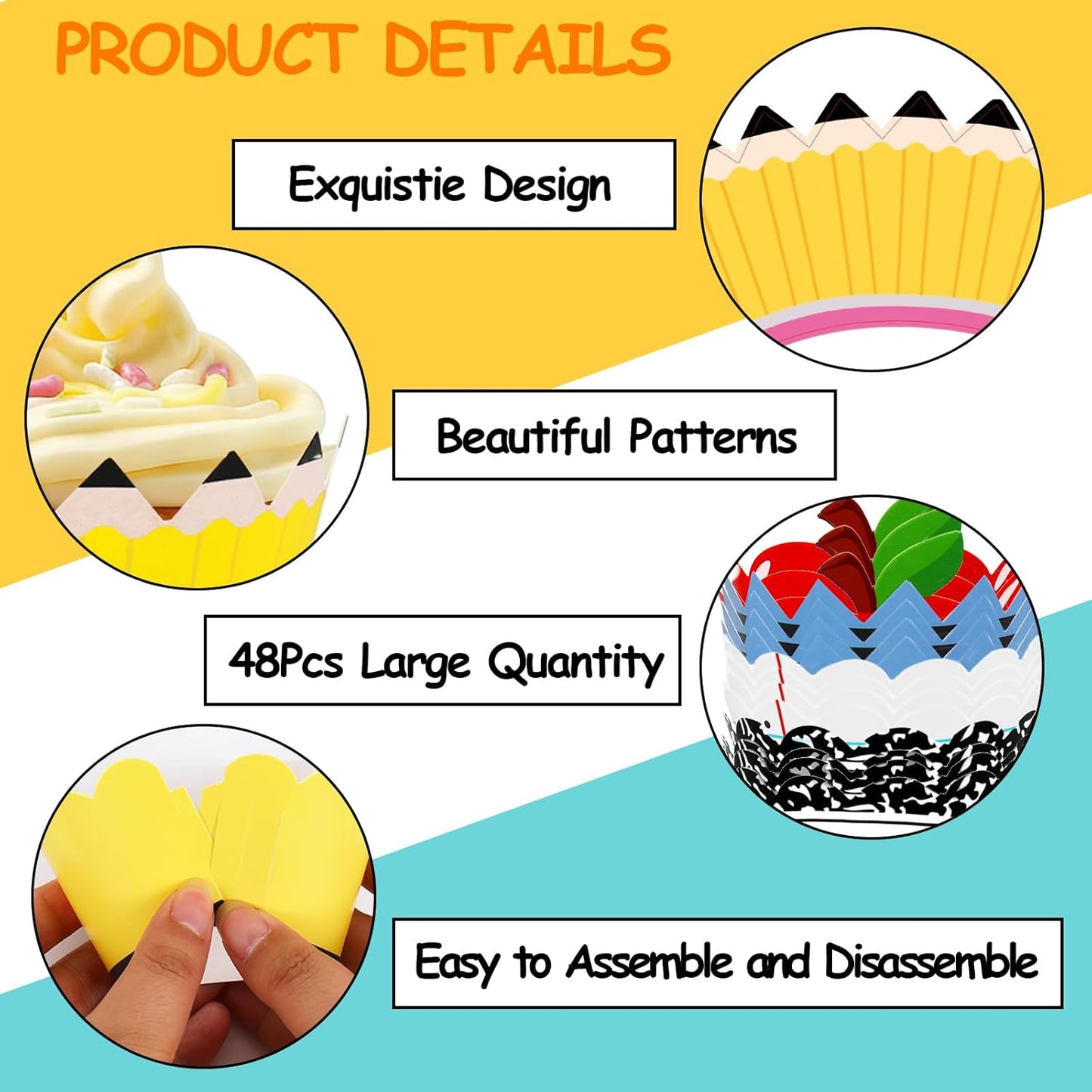 Envoltorios para cupcakes FYSUIMU regreso a clases 6 diseños