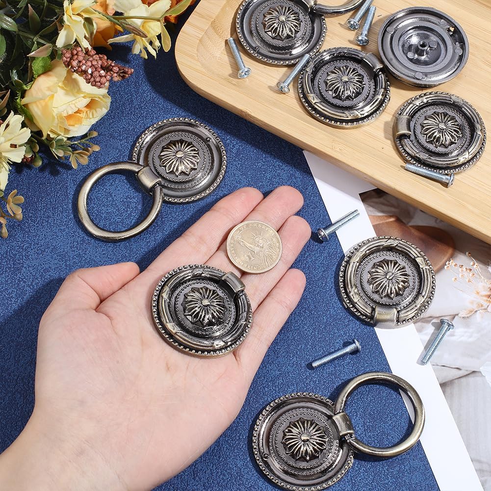 8 Pzas Manillas Caja Bronce Antiguo Redondas con Tornillos