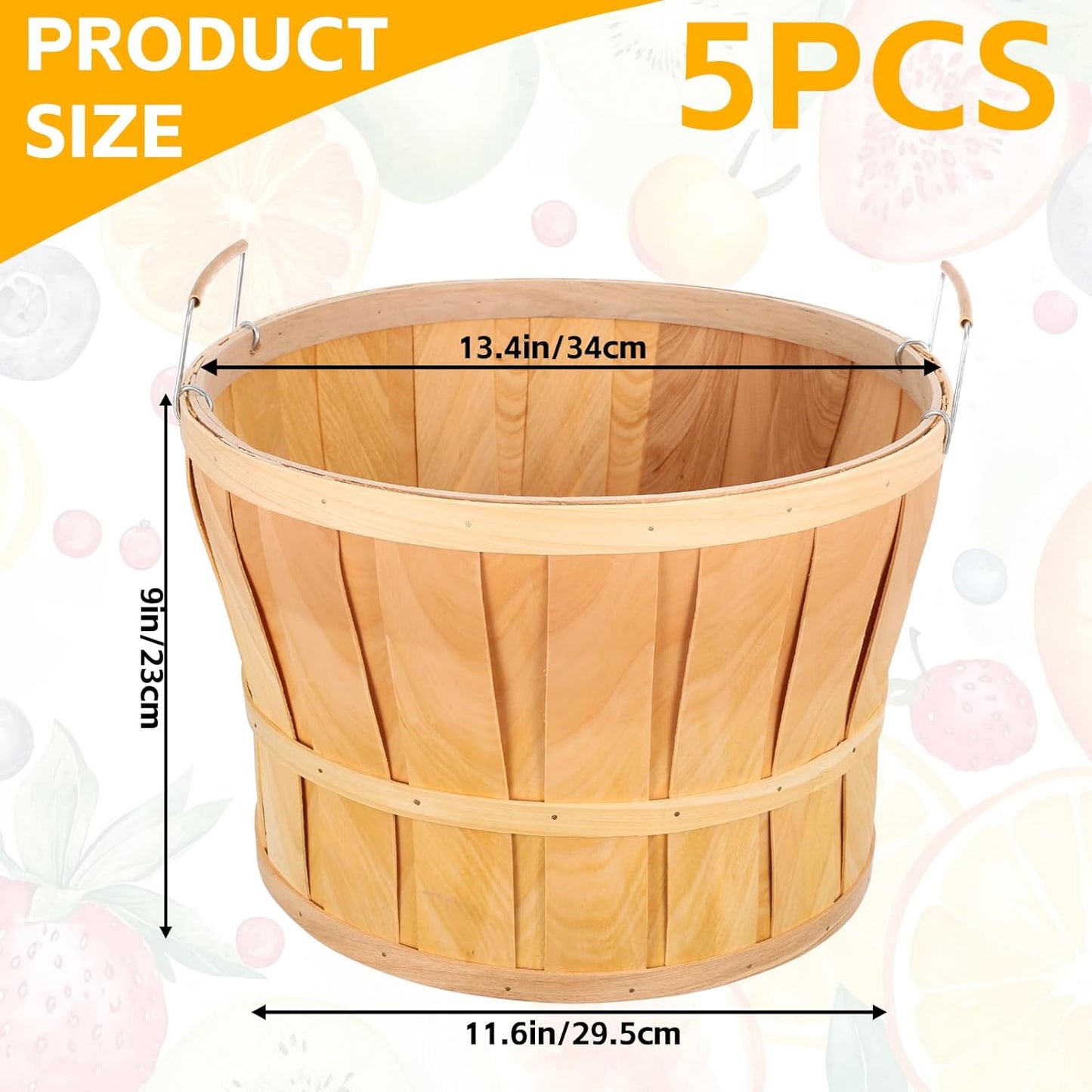 5 Cestas Jumbo Madera Natural 14x9.5pulg para Cosecha