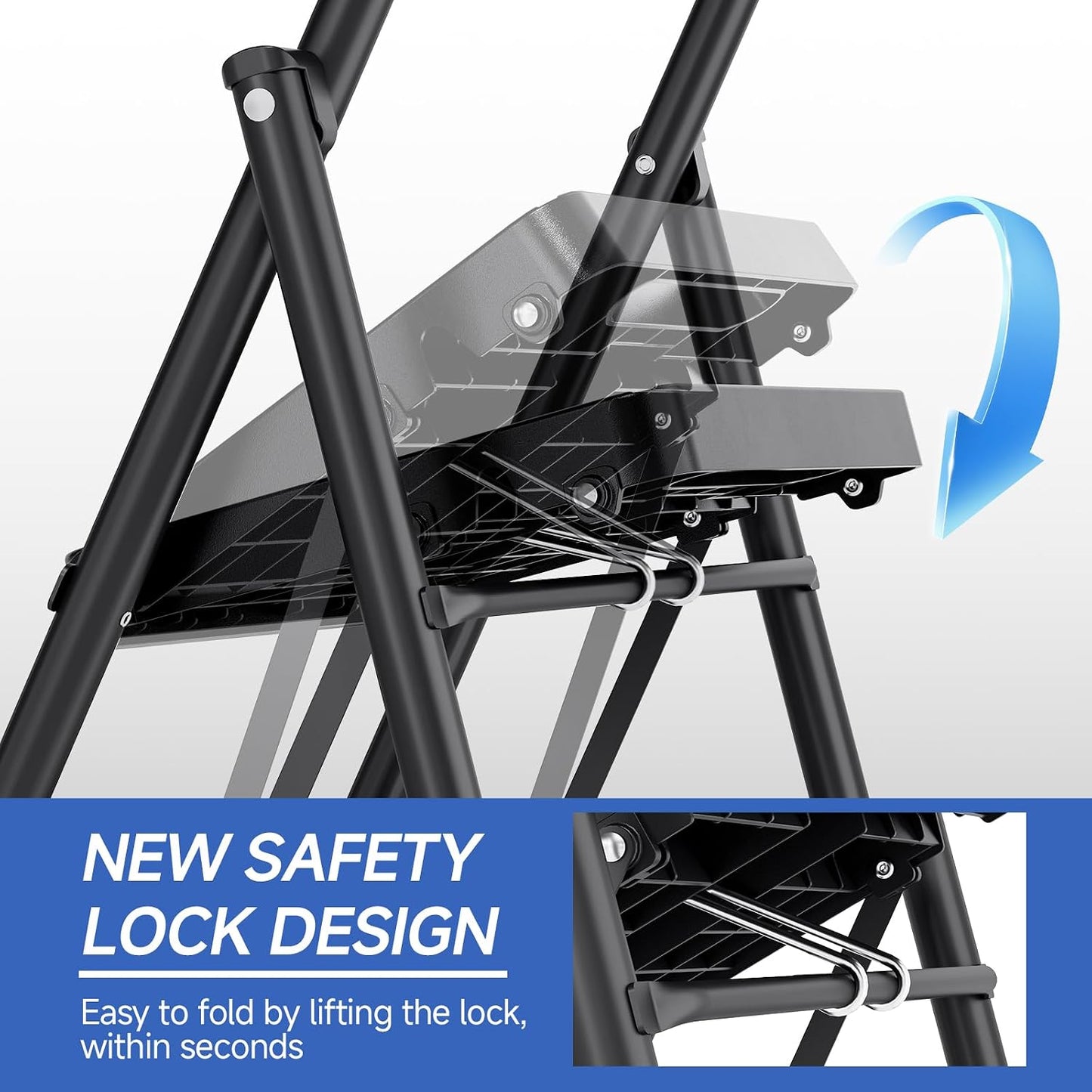 Escalera 4 escalones acero 500lb plegable con pasamanos
