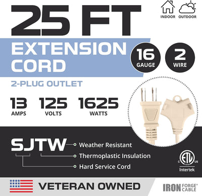 Cable extensión exterior 25ft 2 clavijas 13A beige tostado