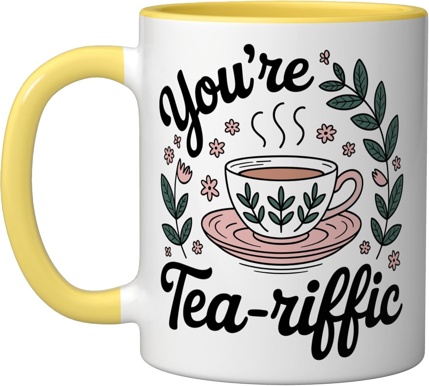 Taza de té cerámica divertida amarillo/blanco