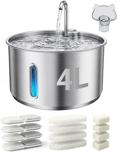 Fuente agua acero inox para gatos 4L silenciosa