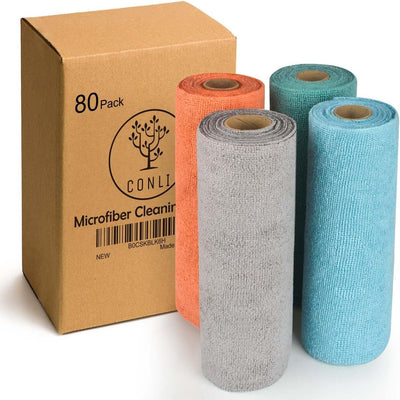 80 Toallas Microfibra Reutilizables para Hogar y Auto 4 Rollos