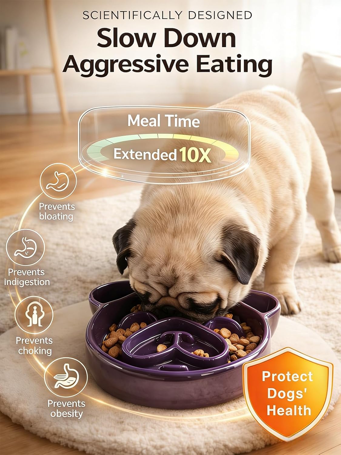 Cuenco cerámica perro forma pug resistente mordeduras