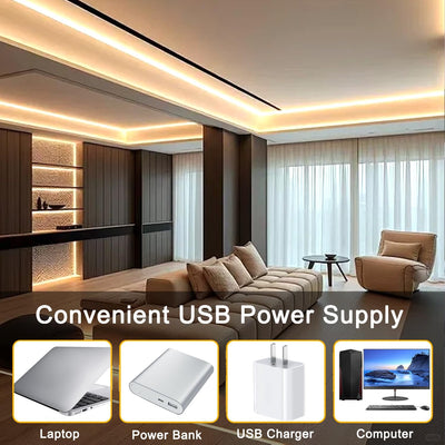 Tira luces LED 6.6pies 3000K USB regulable blanca cálida
