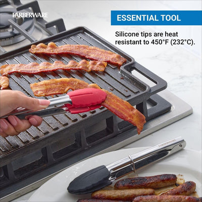 Juego de 2 pinzas de cocina Farberware Classic S2 de acero inoxidable con puntas de silicona