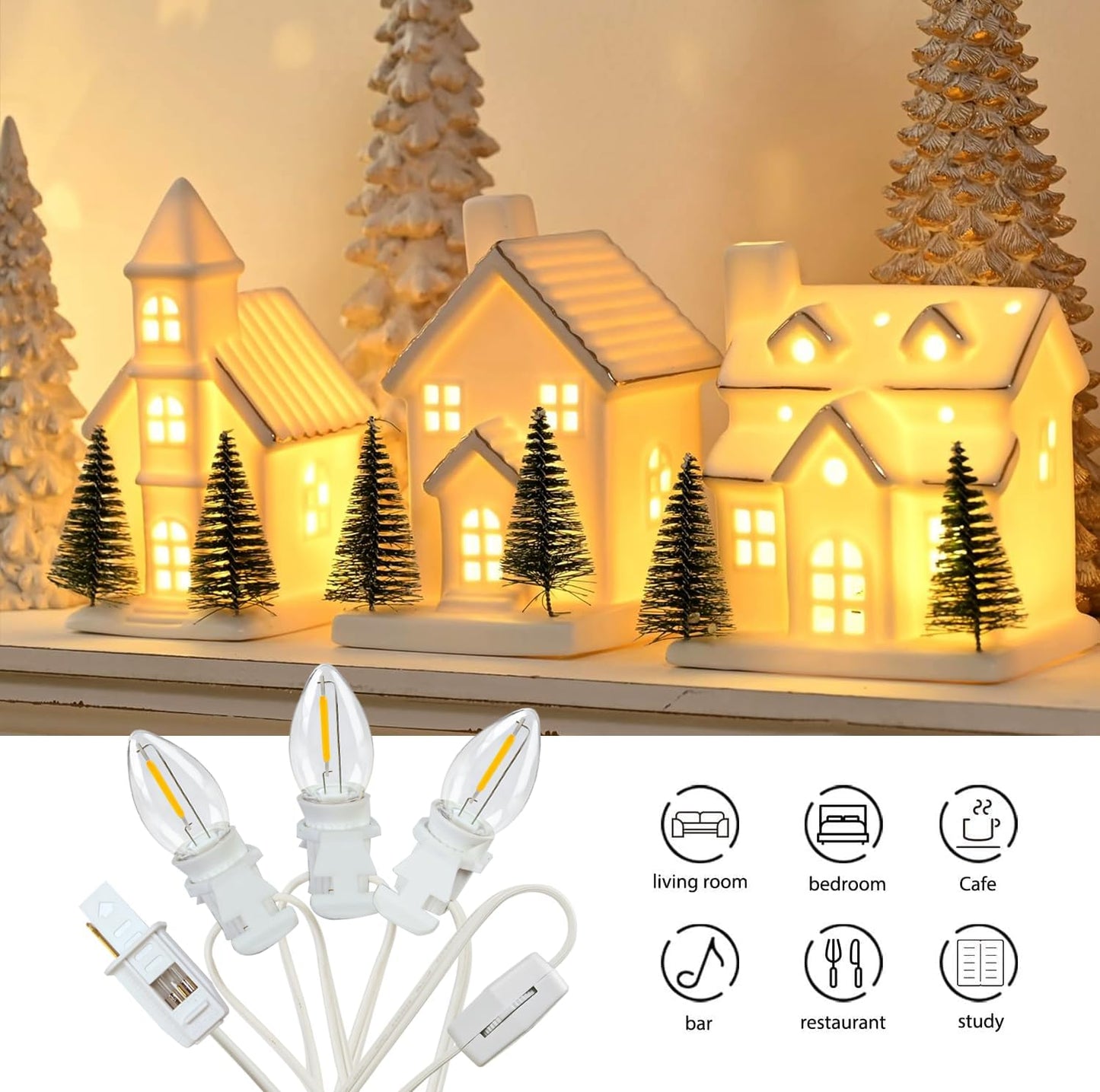 3 Bombillas C7 Led Con Cable Blanco Interruptor Universal