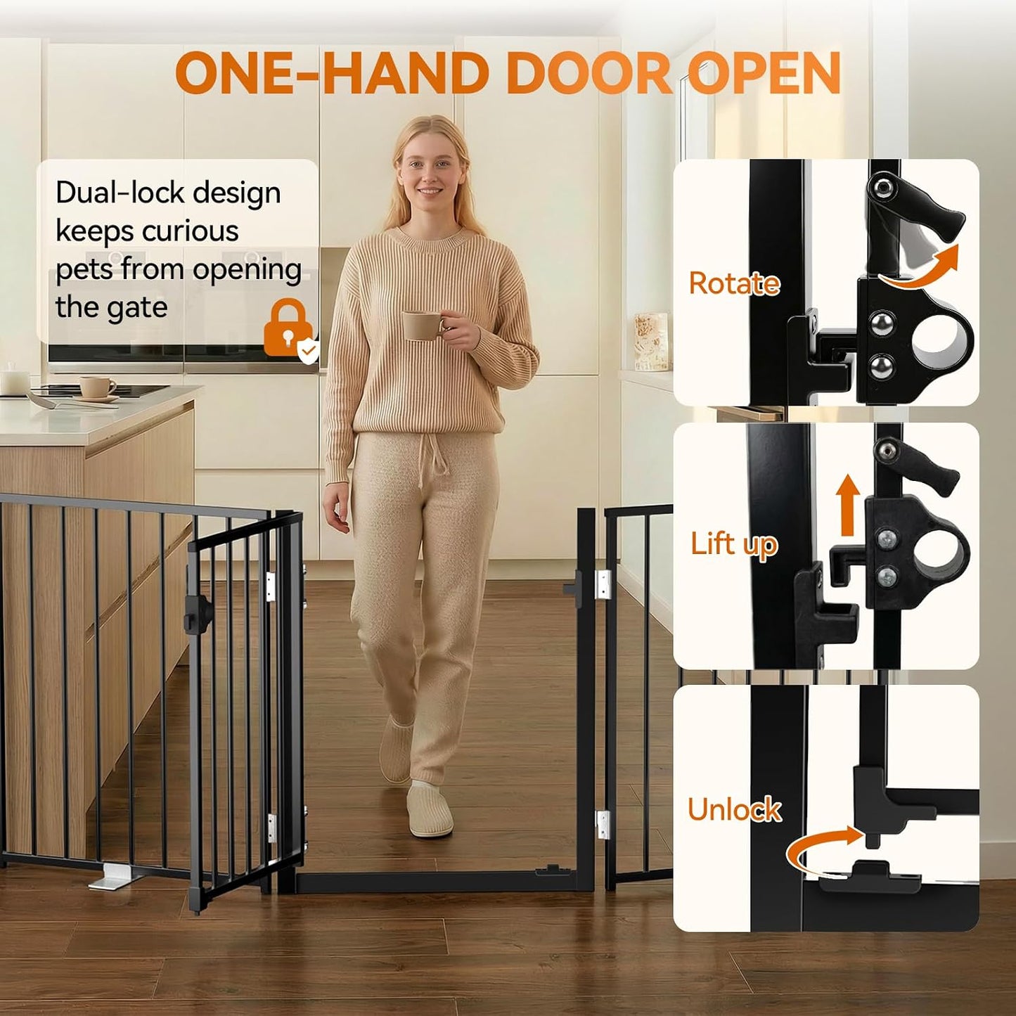 Puerta plegable perros 60pulg doble bloqueo para cachorros